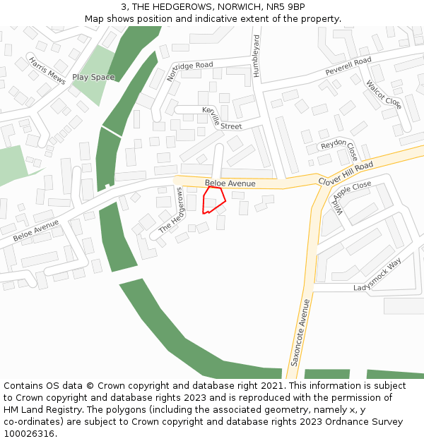 3, THE HEDGEROWS, NORWICH, NR5 9BP: Location map and indicative extent of plot