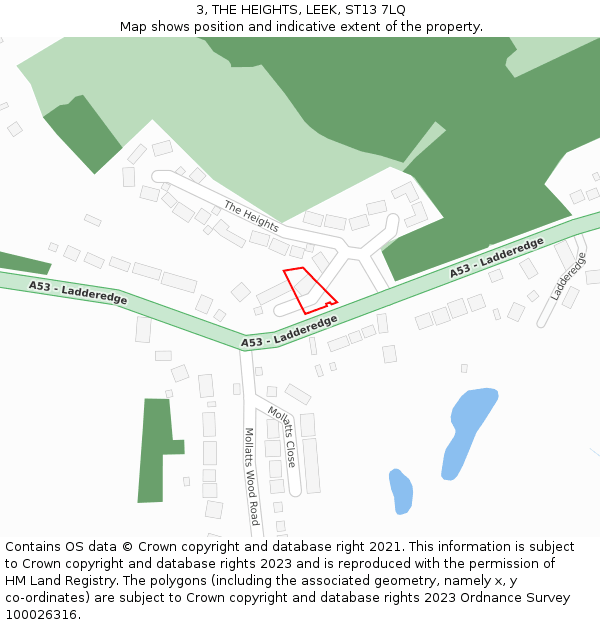 3, THE HEIGHTS, LEEK, ST13 7LQ: Location map and indicative extent of plot