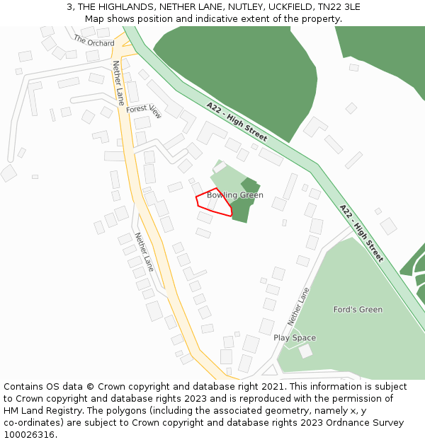 3, THE HIGHLANDS, NETHER LANE, NUTLEY, UCKFIELD, TN22 3LE: Location map and indicative extent of plot