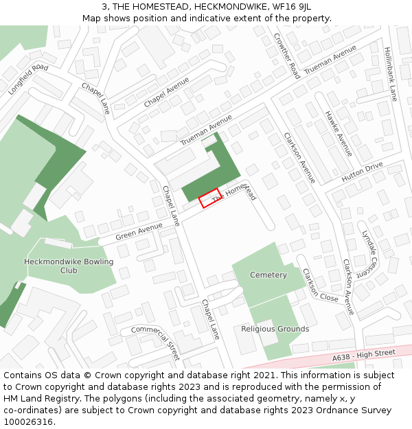 3, THE HOMESTEAD, HECKMONDWIKE, WF16 9JL: Location map and indicative extent of plot