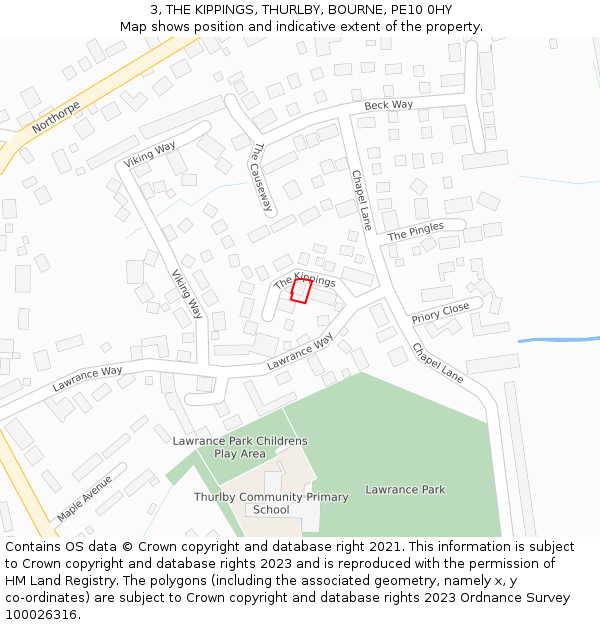 3, THE KIPPINGS, THURLBY, BOURNE, PE10 0HY: Location map and indicative extent of plot