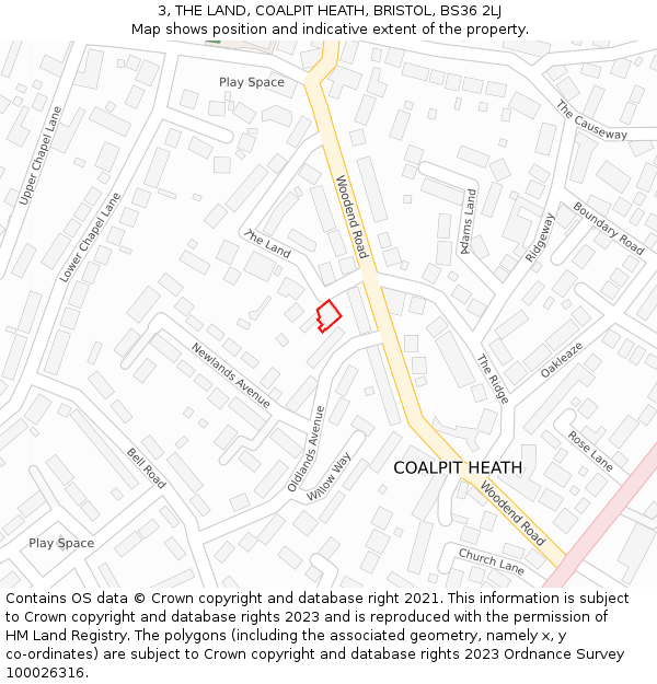 3, THE LAND, COALPIT HEATH, BRISTOL, BS36 2LJ: Location map and indicative extent of plot