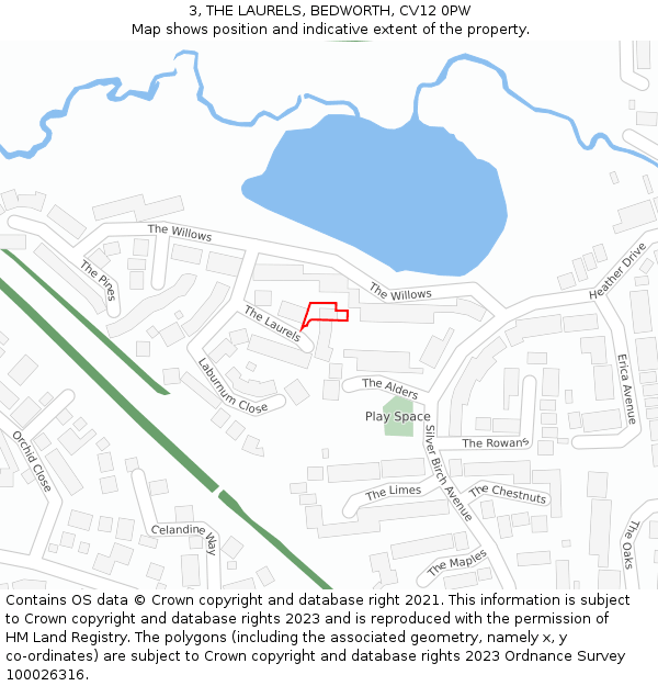 3, THE LAURELS, BEDWORTH, CV12 0PW: Location map and indicative extent of plot