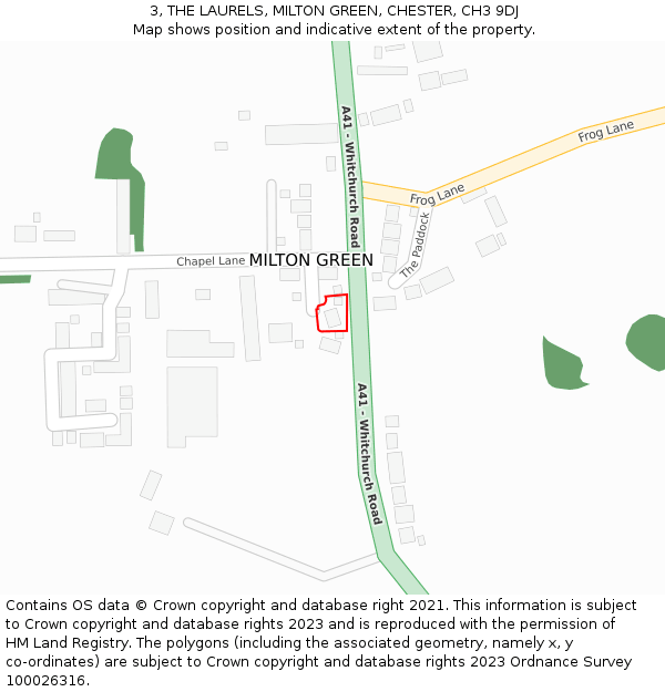 3, THE LAURELS, MILTON GREEN, CHESTER, CH3 9DJ: Location map and indicative extent of plot