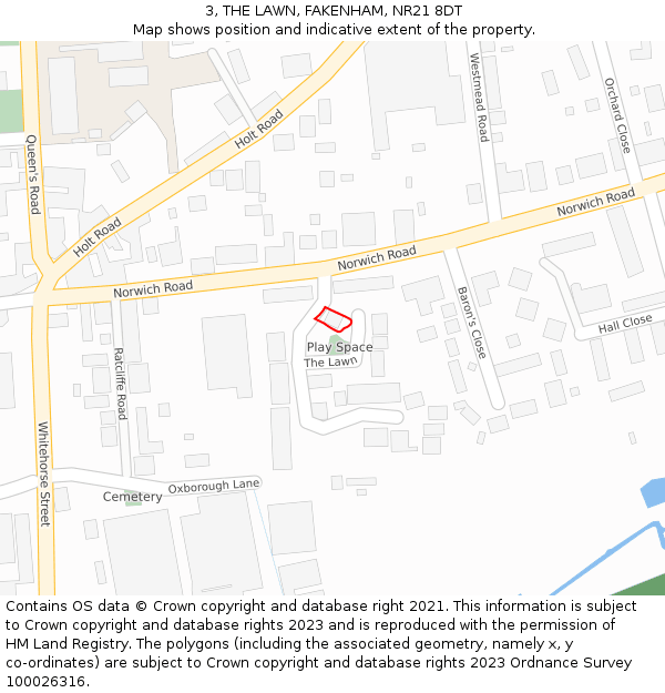 3, THE LAWN, FAKENHAM, NR21 8DT: Location map and indicative extent of plot