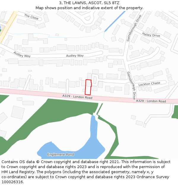 3, THE LAWNS, ASCOT, SL5 8TZ: Location map and indicative extent of plot