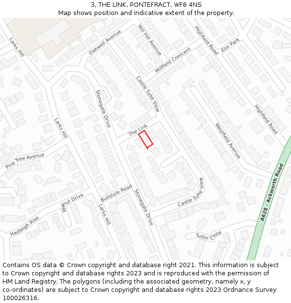 3, THE LINK, PONTEFRACT, WF8 4NS: Location map and indicative extent of plot