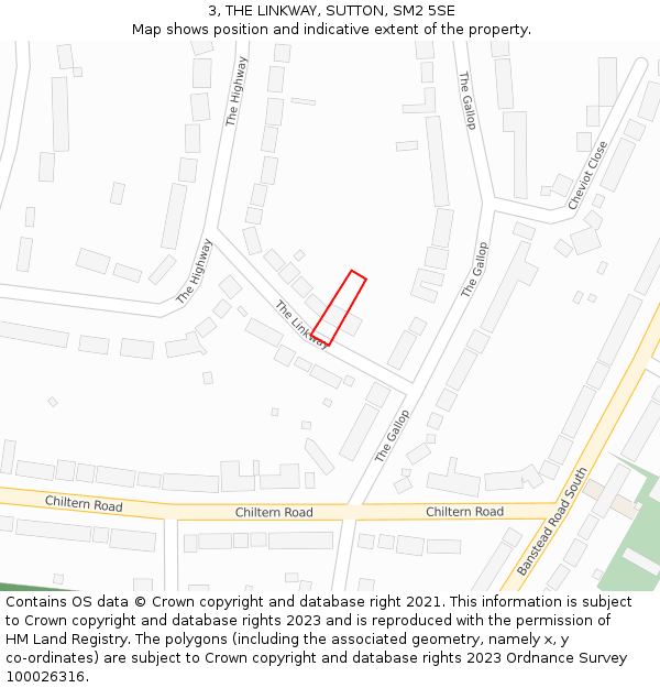 3, THE LINKWAY, SUTTON, SM2 5SE: Location map and indicative extent of plot