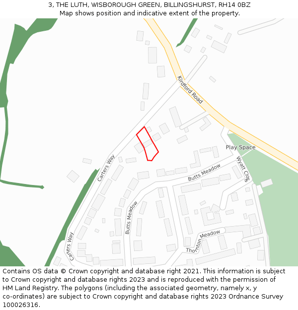 3, THE LUTH, WISBOROUGH GREEN, BILLINGSHURST, RH14 0BZ: Location map and indicative extent of plot