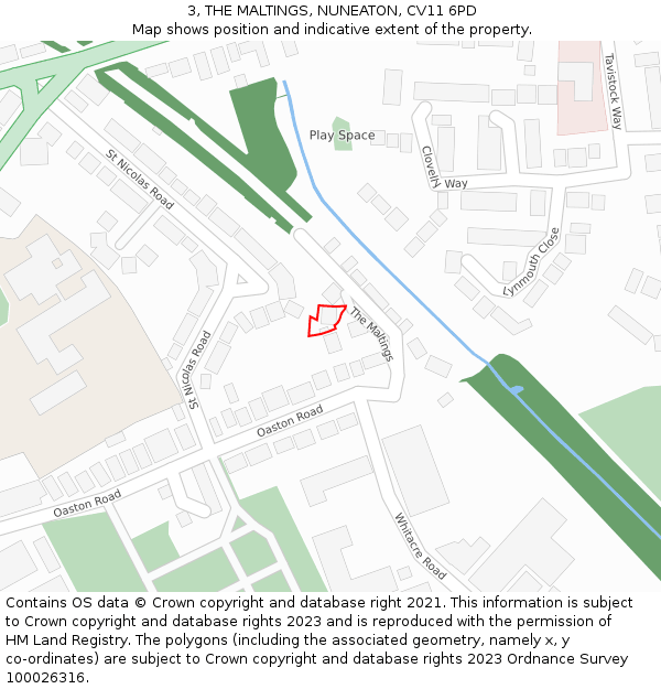 3, THE MALTINGS, NUNEATON, CV11 6PD: Location map and indicative extent of plot