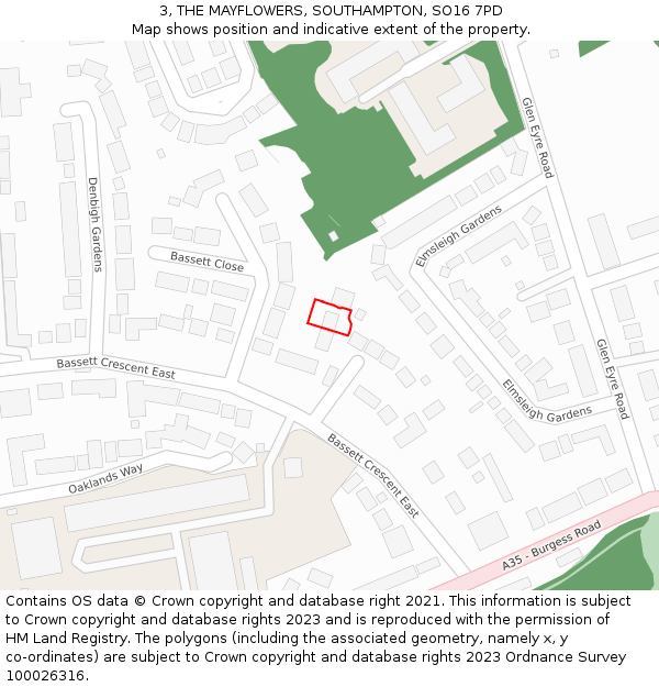 3, THE MAYFLOWERS, SOUTHAMPTON, SO16 7PD: Location map and indicative extent of plot