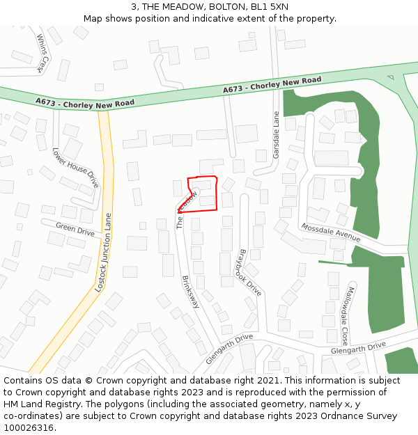 3, THE MEADOW, BOLTON, BL1 5XN: Location map and indicative extent of plot