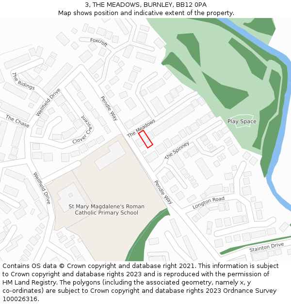 3, THE MEADOWS, BURNLEY, BB12 0PA: Location map and indicative extent of plot