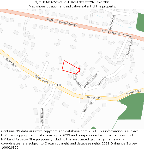 3, THE MEADOWS, CHURCH STRETTON, SY6 7EG: Location map and indicative extent of plot