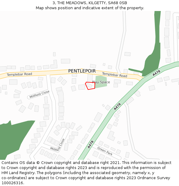 3, THE MEADOWS, KILGETTY, SA68 0SB: Location map and indicative extent of plot