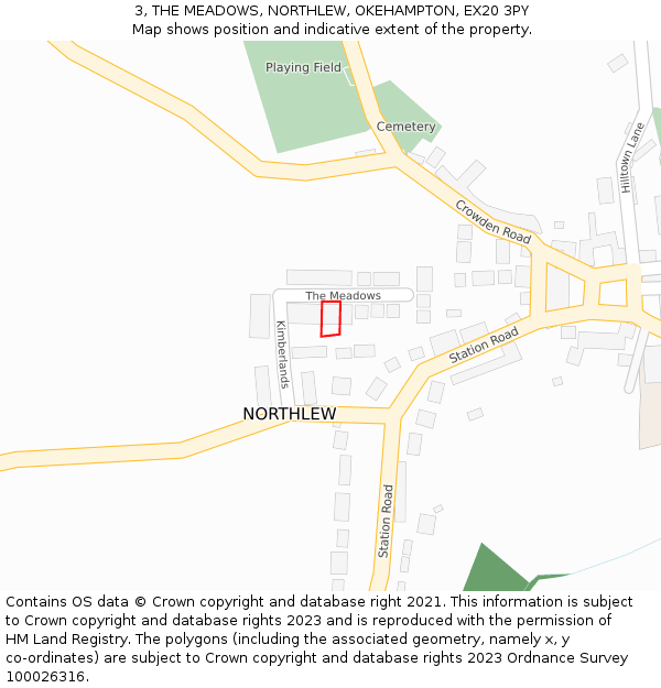 3, THE MEADOWS, NORTHLEW, OKEHAMPTON, EX20 3PY: Location map and indicative extent of plot