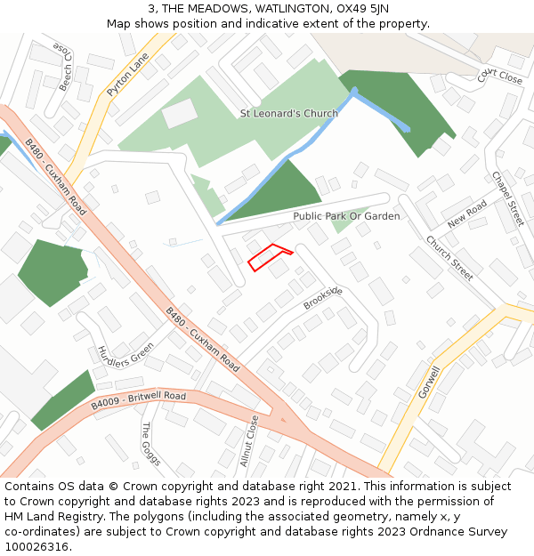 3, THE MEADOWS, WATLINGTON, OX49 5JN: Location map and indicative extent of plot