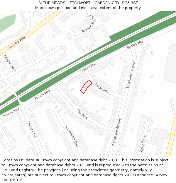 3, THE MEADS, LETCHWORTH GARDEN CITY, SG6 3SE: Location map and indicative extent of plot