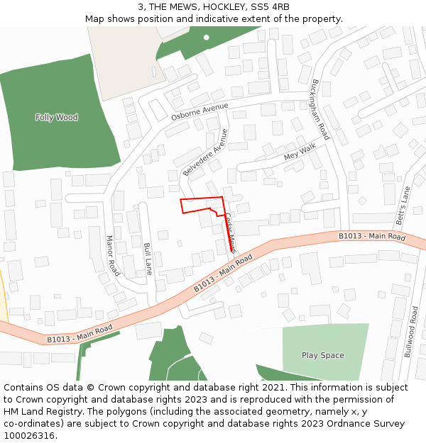 3, THE MEWS, HOCKLEY, SS5 4RB: Location map and indicative extent of plot