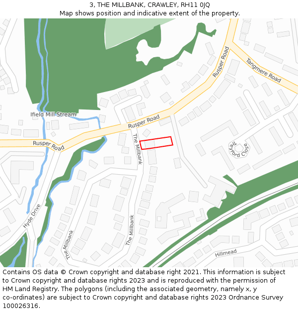 3, THE MILLBANK, CRAWLEY, RH11 0JQ: Location map and indicative extent of plot