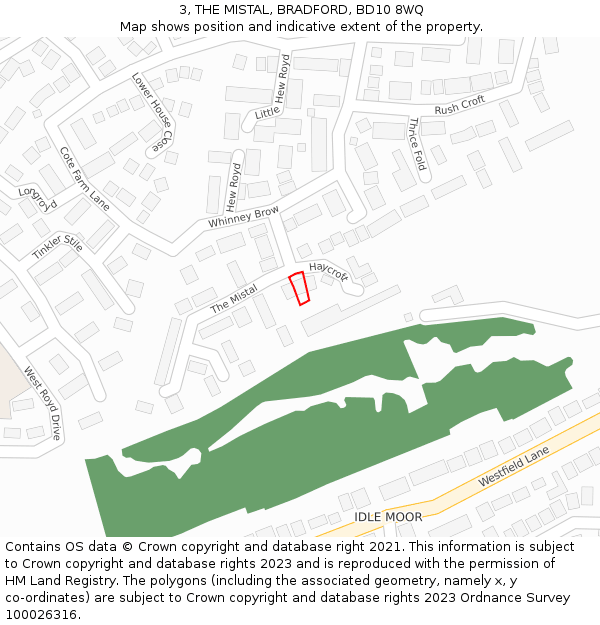 3, THE MISTAL, BRADFORD, BD10 8WQ: Location map and indicative extent of plot