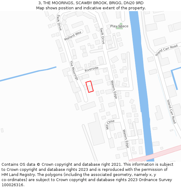 3, THE MOORINGS, SCAWBY BROOK, BRIGG, DN20 9RD: Location map and indicative extent of plot