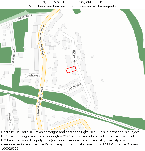 3, THE MOUNT, BILLERICAY, CM11 1HD: Location map and indicative extent of plot