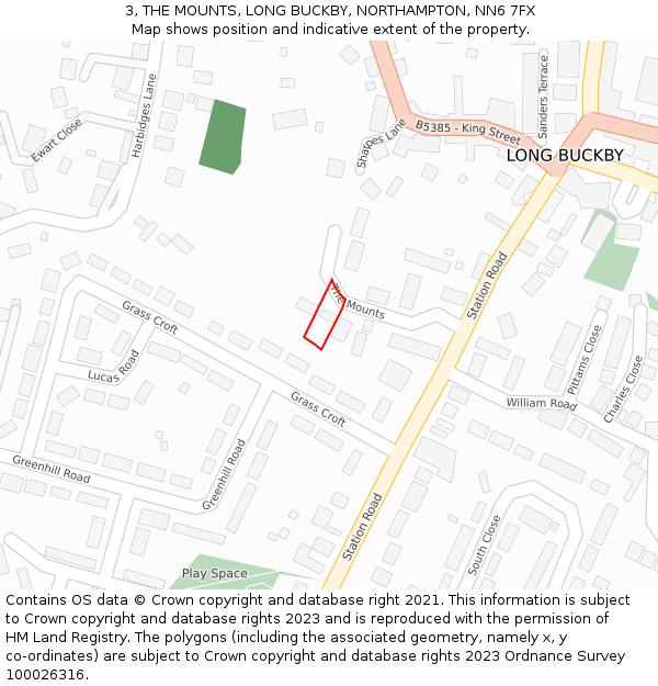 3, THE MOUNTS, LONG BUCKBY, NORTHAMPTON, NN6 7FX: Location map and indicative extent of plot