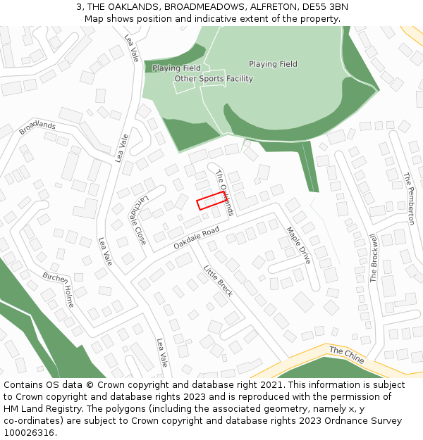 3, THE OAKLANDS, BROADMEADOWS, ALFRETON, DE55 3BN: Location map and indicative extent of plot