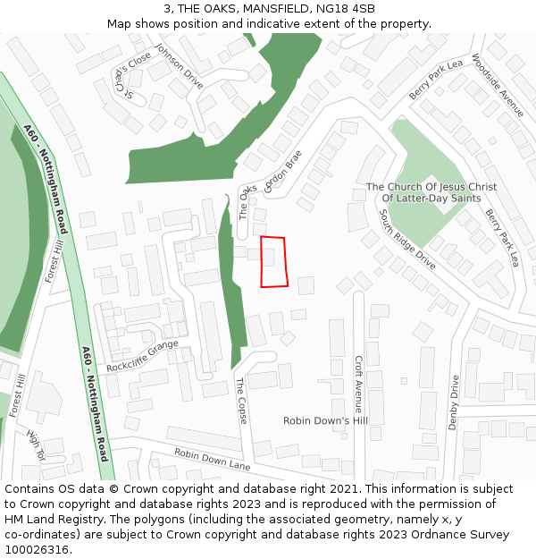 3, THE OAKS, MANSFIELD, NG18 4SB: Location map and indicative extent of plot