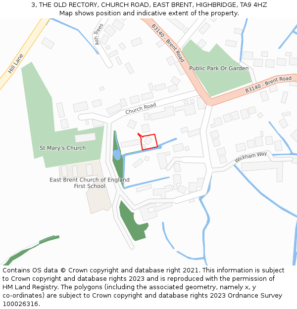 3, THE OLD RECTORY, CHURCH ROAD, EAST BRENT, HIGHBRIDGE, TA9 4HZ: Location map and indicative extent of plot