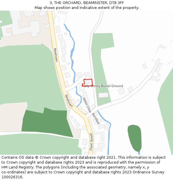 3, THE ORCHARD, BEAMINSTER, DT8 3FF: Location map and indicative extent of plot