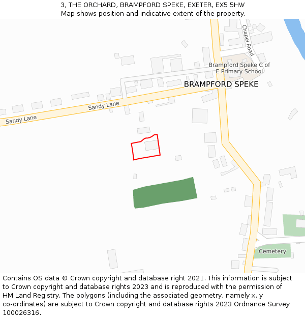 3, THE ORCHARD, BRAMPFORD SPEKE, EXETER, EX5 5HW: Location map and indicative extent of plot