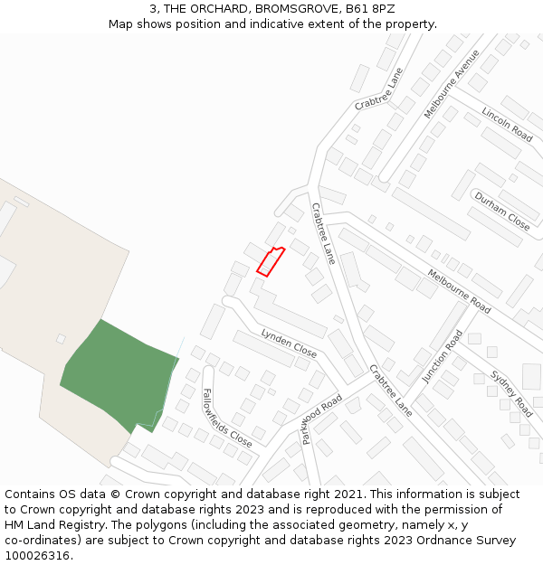 3, THE ORCHARD, BROMSGROVE, B61 8PZ: Location map and indicative extent of plot