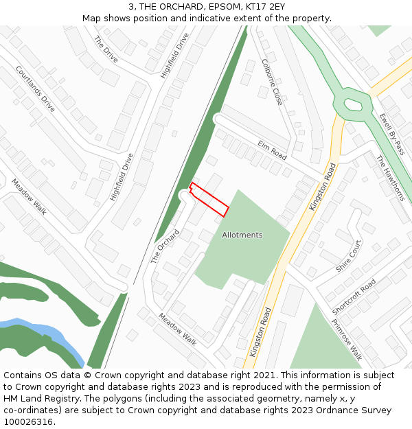 3, THE ORCHARD, EPSOM, KT17 2EY: Location map and indicative extent of plot