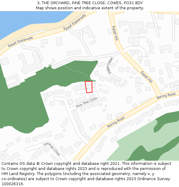 3, THE ORCHARD, PINE TREE CLOSE, COWES, PO31 8DY: Location map and indicative extent of plot