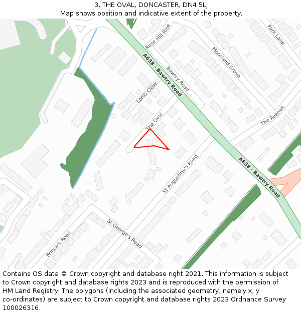 3, THE OVAL, DONCASTER, DN4 5LJ: Location map and indicative extent of plot