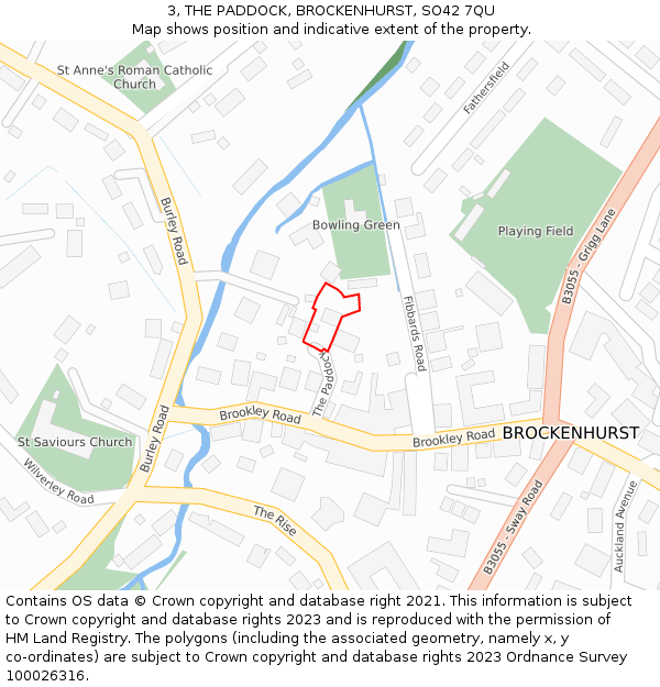 3, THE PADDOCK, BROCKENHURST, SO42 7QU: Location map and indicative extent of plot
