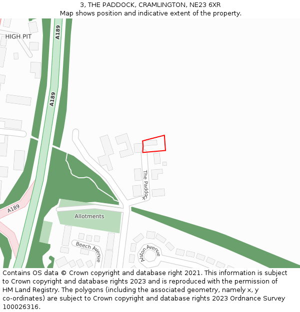 3, THE PADDOCK, CRAMLINGTON, NE23 6XR: Location map and indicative extent of plot