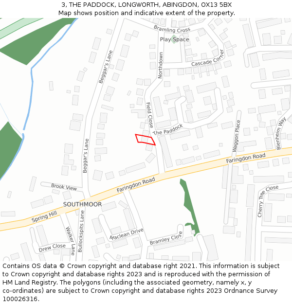 3, THE PADDOCK, LONGWORTH, ABINGDON, OX13 5BX: Location map and indicative extent of plot