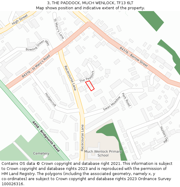 3, THE PADDOCK, MUCH WENLOCK, TF13 6LT: Location map and indicative extent of plot