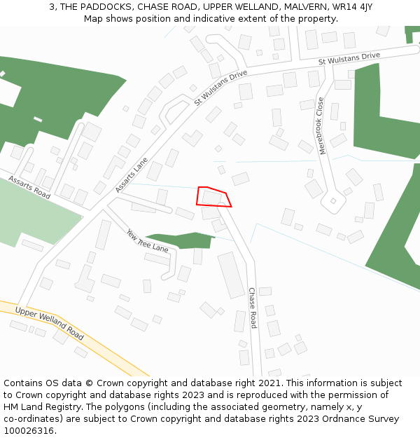 3, THE PADDOCKS, CHASE ROAD, UPPER WELLAND, MALVERN, WR14 4JY: Location map and indicative extent of plot