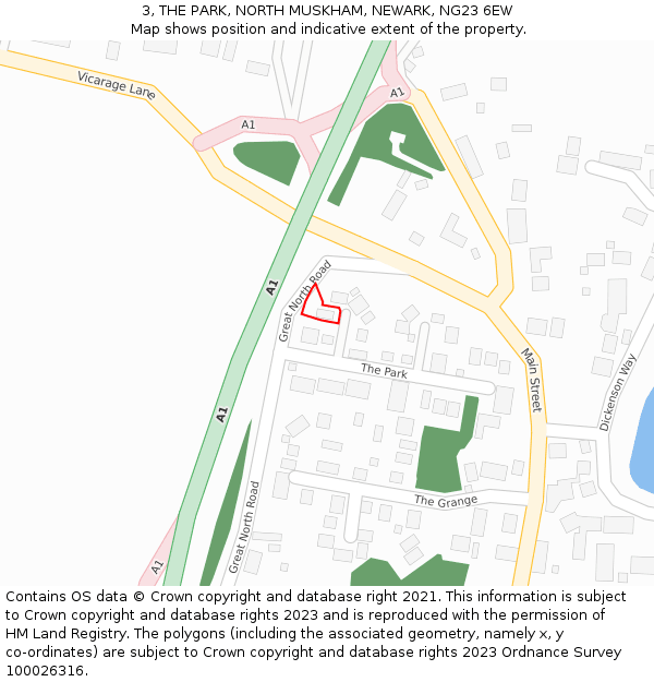 3, THE PARK, NORTH MUSKHAM, NEWARK, NG23 6EW: Location map and indicative extent of plot