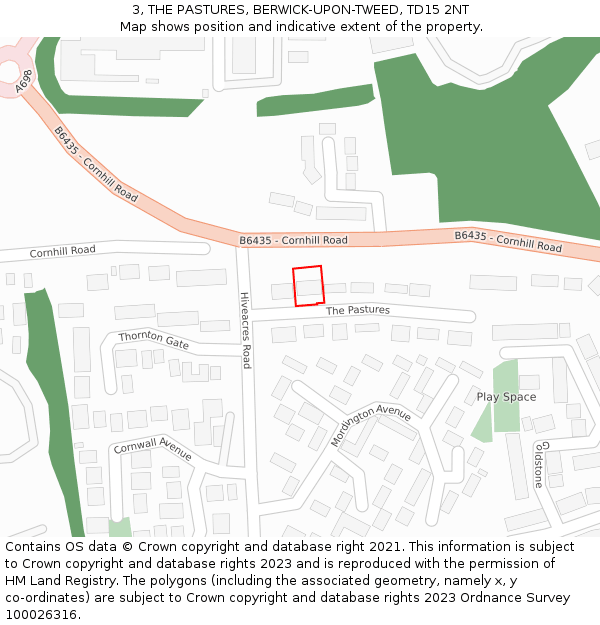 3, THE PASTURES, BERWICK-UPON-TWEED, TD15 2NT: Location map and indicative extent of plot