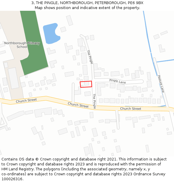 3, THE PINGLE, NORTHBOROUGH, PETERBOROUGH, PE6 9BX: Location map and indicative extent of plot