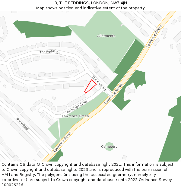 3, THE REDDINGS, LONDON, NW7 4JN: Location map and indicative extent of plot