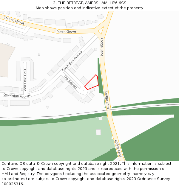 3, THE RETREAT, AMERSHAM, HP6 6SS: Location map and indicative extent of plot