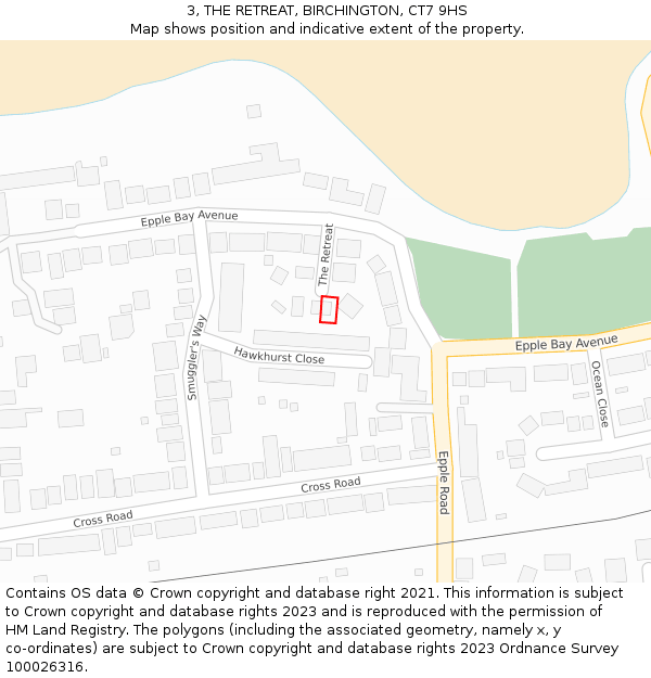 3, THE RETREAT, BIRCHINGTON, CT7 9HS: Location map and indicative extent of plot