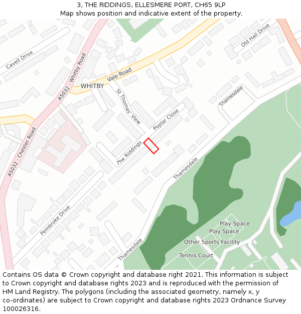 3, THE RIDDINGS, ELLESMERE PORT, CH65 9LP: Location map and indicative extent of plot