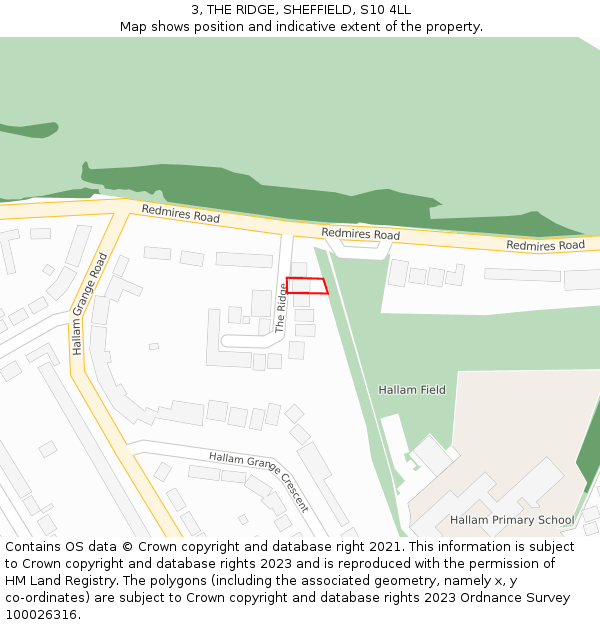 3, THE RIDGE, SHEFFIELD, S10 4LL: Location map and indicative extent of plot